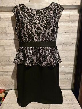 Aa Studio Black and Blush Lace Peplum Dress